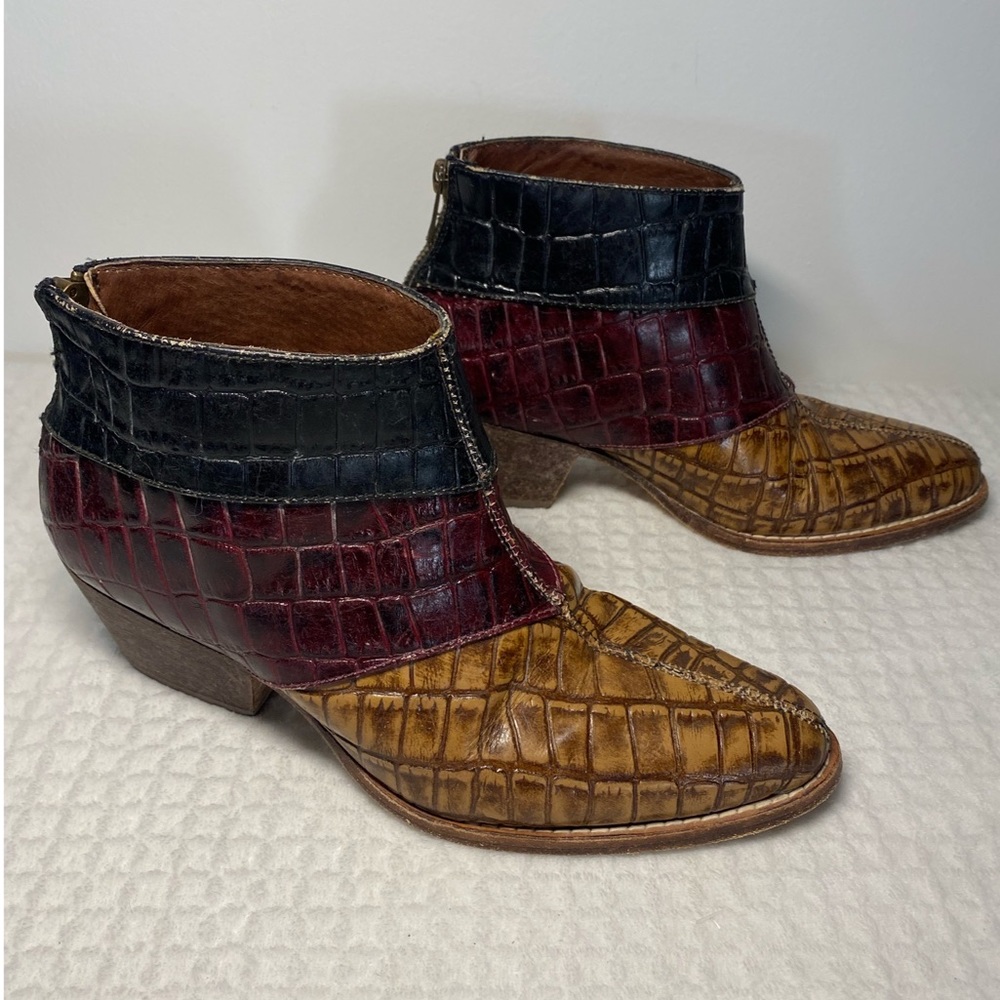 Free People Multicolor Croc-Embossed Ankle Boots - Picture 4 of 9